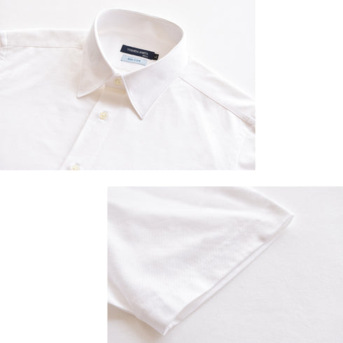 【日本製】 ワイシャツ メンズ ビジネス 半袖 形態安定 ノンアイロン 綿100% 無地 レギュラーカラー イージーフォーマルシャツ サックス(SHKN25-102-sa)